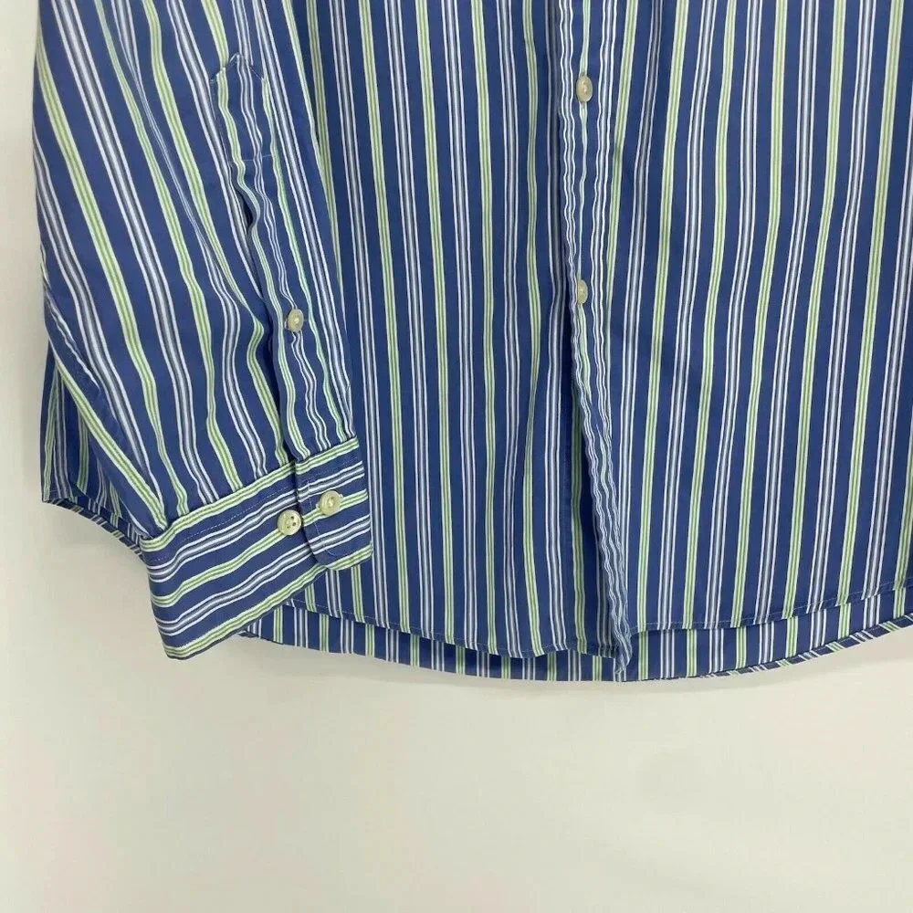 Ralph Lauren Shirt Men’s 16 Blue Green Stripe Custom Fit Button Down Long Sleeve - Picture 8 of 8
